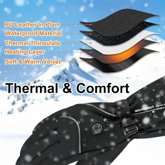 Гріючі рукавички з підігрівом 7.4V 3000mAh для жінок та чоловіків, вітронепроникні, з підігрівом, акумуляторні, для мотоциклів, катання на лижах, кемпінгу, чорні