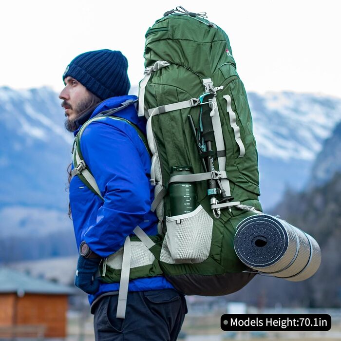 Туристичний рюкзак MOUNTAINTOP 80 л для чоловіків і жінок, великий рюкзак із захистом від дощу для подорожей, кемпінгу та трекінгу, темно-зелений