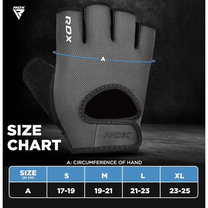 Фітнес рукавички RDX для чоловіків та жінок, рукавички для тренувань, силових вправ, з антиковзким покриттям та захистом зап'ястя, для залу, бодібілдингу, HIIT, підйому ваги (Сірий, S)
