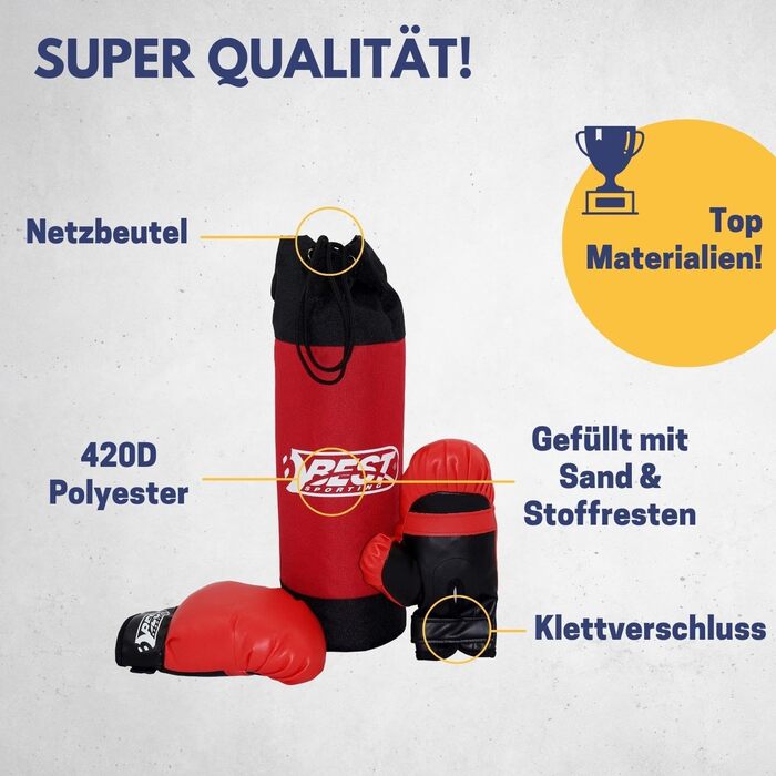 Дитячий боксерський набір Best Sporting: мішок 1 кг і рукавички 4oz, червоний, штучна шкіра, на липучці