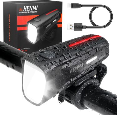 LED фара для велосипеда Henmi, StVZO сертифікована, USB зарядка, 2 режими освітлення, IPX5 водонепроникність, 100 люкс