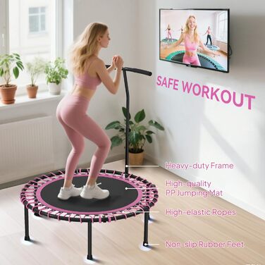 Трамплін для фітнесу HOMCOM 45' з регульованою ручкою, складний міні-трамплін для занять спортом вдома, витримує до 150 кг, рожевий