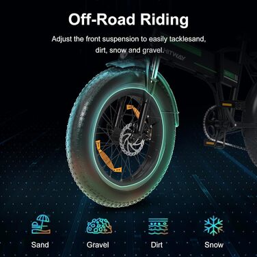 Електровелосипед HITWAY 20x4.0 Fat Tire, складаний, 250 Вт, знімний акумулятор 12Ah 36V/48V, для гір, пляжу і снігу