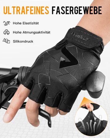 Велосипедні рукавички ATERCEL з відкритими пальцями для чоловіків та жінок - рукавички для MTB, їзди на велосипеді та фітнесу з SBR-подушками, чорний, розмір M