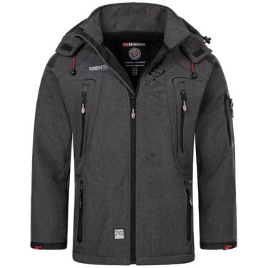 Чоловіча куртка Softshell Geographical Norway Outdoor — водовідштовхуюча функціональна куртка з шапкою Beanie, колір Blended Black, розмір M