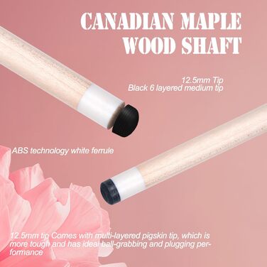 Професійний більярдний кий CUEELF 147.3 см, канадський клен, 21 oz, рожевий/чорний