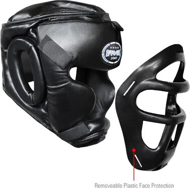 Захист голови 2-в-1 - Регульований шолом для бойових мистецтв з знімною сіткою для обличчя, повний захист обличчя. Підходить для ММА, муай-тай, кікбоксингу, спарингу. Чоловічий та жіночий, XL, чорний
