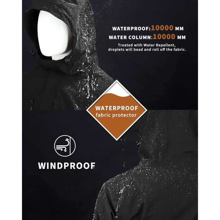 Чоловіча лижна куртка 33000ft: водонепроникна, вітрозахисна, тепла, функціональна, для сноуборду та лиж, чорного кольору