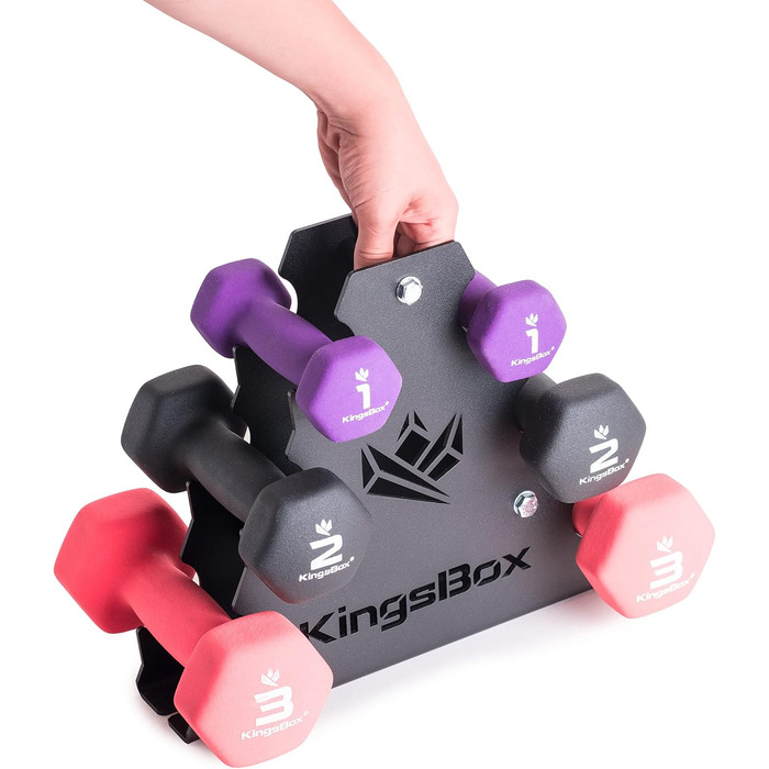 Набір гантелей KingsBox з неопрена, 3 ваги, зі стійкою, для тренувань вдома та у фітнесі