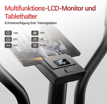 Крос-тренажер CURSOR для дому з 16 рівнями опору, ультратихий магнітний еліпс, довжина кроку 40 см, датчики пульсу, LCD-дисплей, вантажопідйомність 159 кг, помаранчевий