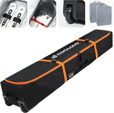 Чохол для лиж Odoland з роликами, водонепроникний, для подорожей літаком, 170 см, оранжевий