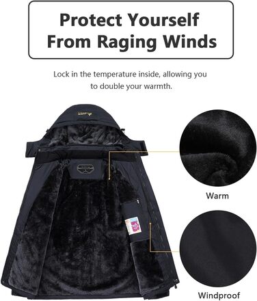 Чоловіча лижна куртка Warm Winter Schnee Mante, водовідштовхувальна, вітрозахисна, з капюшоном для катання на сноуборді, походів та подорожей (Чорний, XXL)