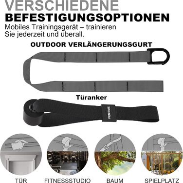 Слінг-тренажер для дому: повний комплект для тренувань всього тіла з дверним анкером, регульованими ременями, ручками та сумкою – фітнес-обладнання для дому (сірий)