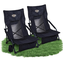 Крісло для кемпінгу Fuchs Camper Strandstuhl – розкладне, з високою спинкою та сітчастою тканиною. Зручне для відпочинку на пляжі та на природі. Має підсклянник та кишеню. Міцне, витримує до 150 кг. (Чорний, 1 та 2 шт.)