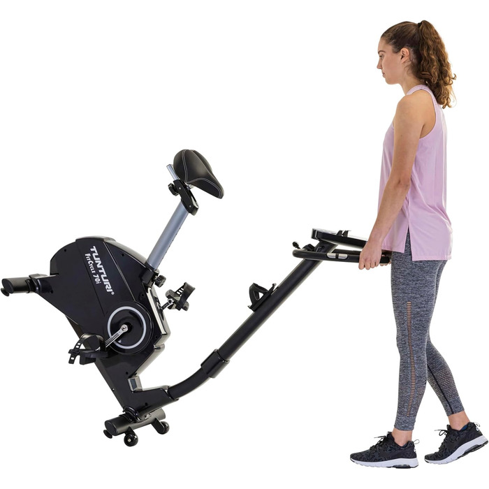 Велотренажер Tunturi FitCycle 70i/50i з LCD-дисплеєм, 32 рівнями навантаження, додатками Zwift та Tunturi Routes, сенсором пульсу, для дому, до 150 кг