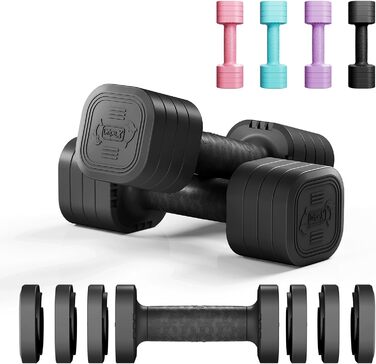 Набір гантелей Dripex регульовані 5 кг x2 або 2.5 кг x2, 6 шматків з регулюванням ваги 0.5 кг/0.25 кг (чорний)