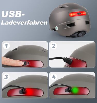 KINGLEAD Шолом для велосипеда з підсвічуванням, 5 режимів світла, USB-зарядка, для жінок та чоловіків, легкий шолом для дорослих, скутер, електровелосипед, шосе, Титан, 58-61 см