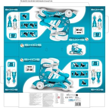 Ролики TRISKATES 2-в-1, регульовані, для дітей, SKIDS CONTROL MIXTE 2025, блакитні