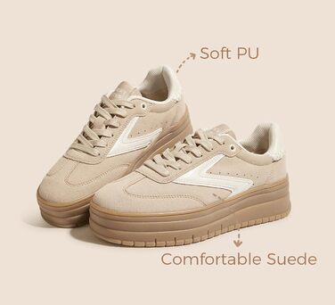 Жіночі туфлі на платформі Lucky Step з гумовою підошвою та замшею - ретро дизайн, товста підошва для тенісу та повсякденного носіння (40 EU, Бежеві)