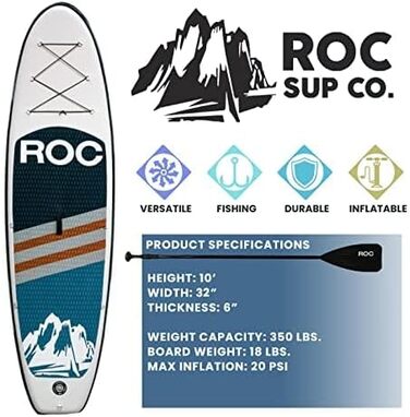 Надувний SUP-борд ROC з аксесуарами, широка та стійка платформа, неслизьке покриття для молоді та дорослих, Marineblau