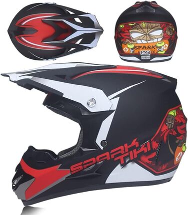 Шолом мотокросовий унісекс, повний захист обличчя, для мотогонщиків, MTB, ATV, картинг, скутер, квадроцикл, дорослий, червоний, розмір M (54~55 см)