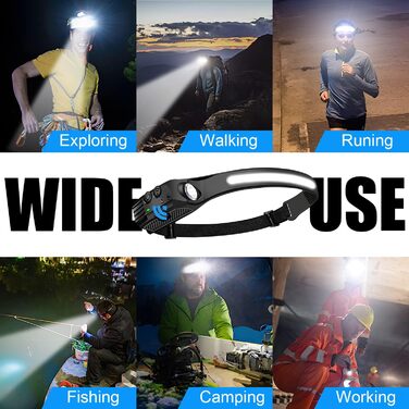 LED налобний ліхтар, 2 шт., 230° широкий кут огляду, з червоним сигнальним світлом, 6 режимів освітлення, датчик, водонепроникність. Ідеально для бігу, риболовлі та активного відпочинку
