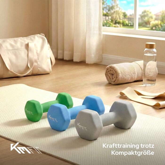 Набір неопренових гантелей KM-Fit 18 кг зі стійкою, чавунні куржгантелі 1–5 кг для фітнесу та силових тренувань вдома