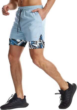 Чоловічі спортивні шорти 2-в-1 для бігу, тренувань та активного відпочинку (M, синій з камуфляжною підкладкою)