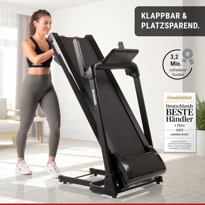 Бігова доріжка HAMMER FlyRun 2.0 з LCD-дисплеєм, складана, 26 програм, 4,5 к.с., 20 км/год