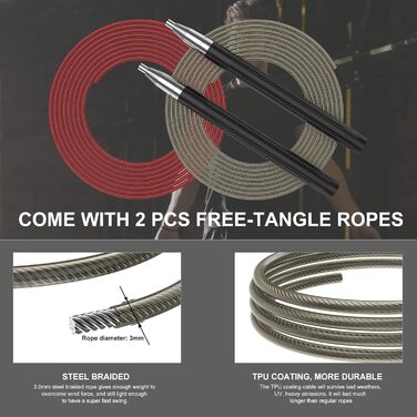 Стрибкове канат CRHOEIQ для дорослих: регульована довжина, алюмінієва ручка, 2 запасні канати, самоблокуюча конструкція