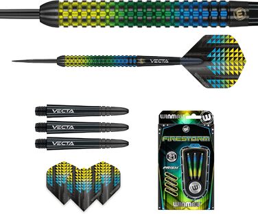 Дротики WINMAU Firestorm Steeltip 21 г, вольфрамові, комплект з оперенням і стрижнями, професійні