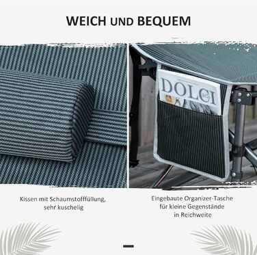 Розкладне туристичне ліжко Outsunny з подушкою та кишенею, сіре, 188 x 64,5 x 53 см, до 150 кг