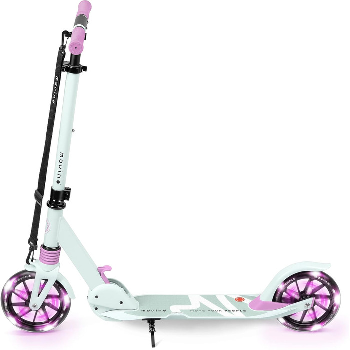 Електросамокат Movino City Light для дітей та підлітків: LED, амортизатори, колеса 180мм, регульований кермо, протиковзкі ручки (М'ятний/Рожевий)