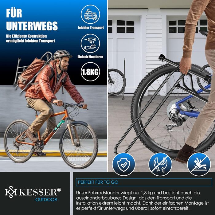 Підставка для велосипеда KESSER® для MTB, E-Bike, Citybike, шосе, з повітряним насосом. Підходить для шини до 65мм. (Антрацит, 2 шт.)