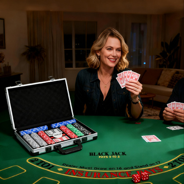 Набір для покеру SPORTNOW: 400 фішок, 2 колоди карт, 5 кубиків, диск ділера, ігровий килимок