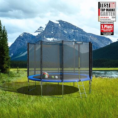 Трамплін KINETIC SPORTS Salto Plus Outdoor: Ø 183/244/305/366/400/430/490 см - Комплект для дітей, США, з сіткою та сходинками, до 160 кг
