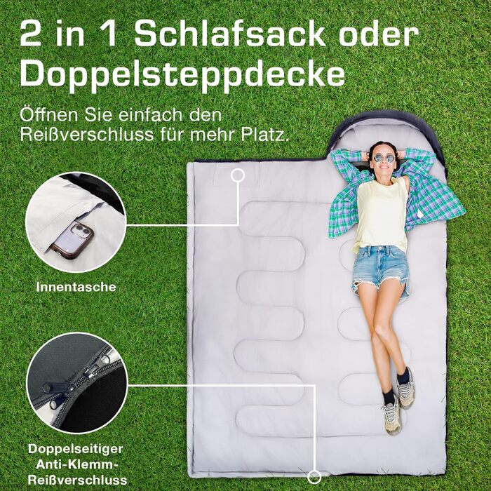 Сплячий мішок Active Era Premium Mumienschlafsack 250 GSM, зимовий та літній, 0°C - 15°C, для кемпінгу, фестивалів, подорожей, водонепроникний, ультралегкий, компактний, чорний