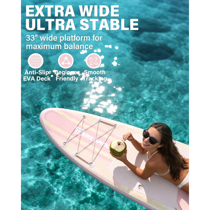 SUP дошка TIGERXBANG надувна для дорослих та дітей, комплект для Stand Up Paddling, рожева/зелена 320 см