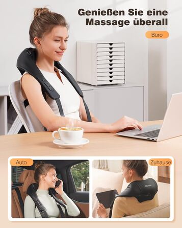Масажер для шиї KNQZE® Shiatsu 4D з підігрівом, бездротовий, для шиї, плечей та спини, 2025 року випуску
