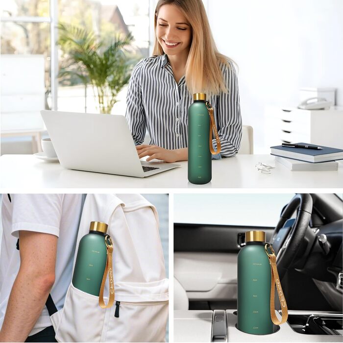 Спортивна пляшка для води Opard 1л/800мл, Tritan, без BPA, для фітнесу та занять спорту, зелений колір