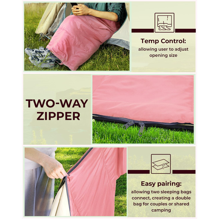 Сплячий мішок Ohuhu, компактний та ультралегкий (900г), літній, ковдровий, для дому та відпочинку, кемпінгу, подорожей, фестивалів (рожевий)