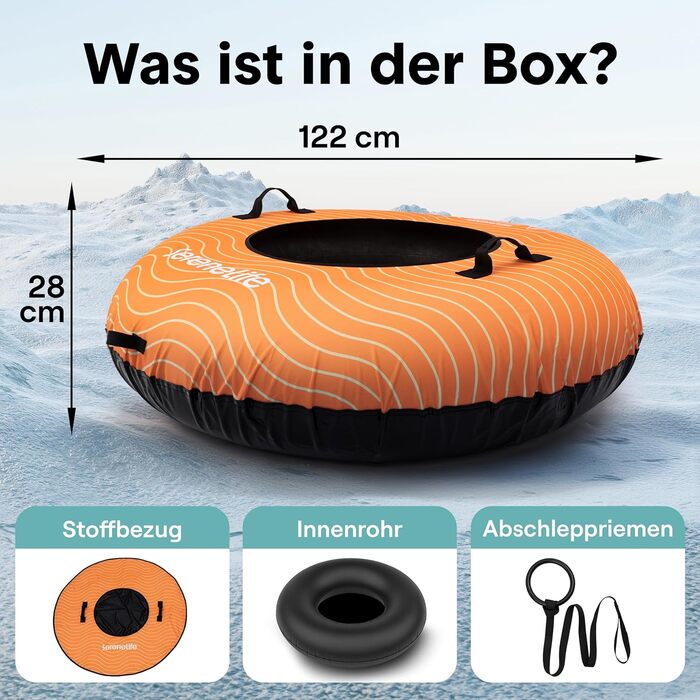 Надувний сніговий санки SereneLife – 122 см, XXL, для дітей та дорослих, з антиковзним дном та тросом