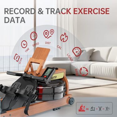 Гребний тренажер JOROTO MR280PROB для дому з дуба, з Bluetooth, складний, з дисплеєм та підтримкою Kinomap, регульований тримач для планшета, до 150 кг