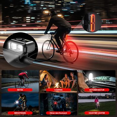 Набір велоліхтарів 100LUX: фара та задній ліхтар з гальмівним сигналом, акумулятор 3200mAh, StVZO, IPX5, для велосипеда, MTB, Ebike