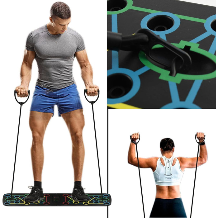 Дошка для віджимань Push Up Board 17 в 1, складана, чорна з еластичним тросом