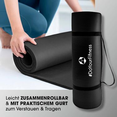 Фітнес-мат DoYourFitness нековзний, 183x61 см або XXL 190x100 см, товщина 0,8-2 см, ортопедичний килимок для гімнастики та йоги, для початківців і професіоналів, для дому та вулиці