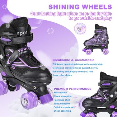 Дитячі ролики DUZSKJ регульовані, з підсвічуванням, для хлопчиків та дівчаток, чорно-фіолетові