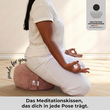 Йога подушка Inner Peace Round Cord 33x16 см XL | Подушка для медитації | Bio-Baumwolle та Bio-Dinkelfüllung | Йога подушка для сидіння | Зроблено в Німеччині (Calm Pink)