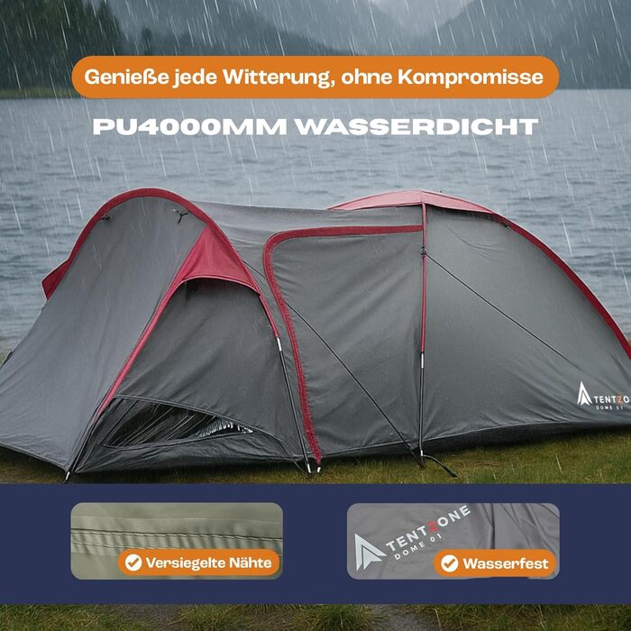 Намет кемпінговий TENTZONE Dome 01 Grey, 2-3 особи, водонепроникність 4000 мм, з ґрунтовою тканиною та вентиляцією