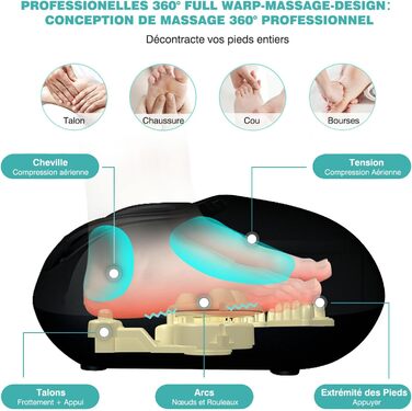 Електричний масажер для ніг KNQZE з підігрівом, Shiatsu масаж, для фасціїту та нейропатії, підходить для розміру взуття до 46, чорний